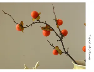 Künstlicher wilder Kakis-Zweig Detail, 6-Kopf Kunstfrucht Blumen-Dekoration für Tisch und Heim.