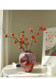 Künstliche Kaki Zweig Blume Dekoration in Keramikvase für Tisch Wohnzimmer Dekor.