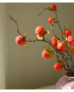 Künstlicher Kaki Zweig Deko Künstliche Beeren Blumenarrangement für Wohnzimmer Tisch