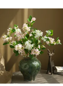 Artificial jasmine orange flower arrangement in green ceramic vase for home decor 78cm