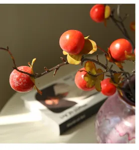 Künstliche Kaki Zweig Blumenarrangement Tischdeko Deko Pflanze künstliche rote Früchte