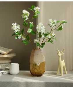 Detailed shot of 78cm artificial flower bouquet in a gradient brown glass vase for home decor.