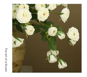 Artificial white rose peony bouquet detail shot, elegant floral arrangement for home decor.