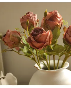 Retro artificial rose flower bouquet vintage floral arrangement for home decor detail shot