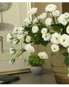 Artificial white peony bouquet in rustic vase, perfect for home living room interior decor.