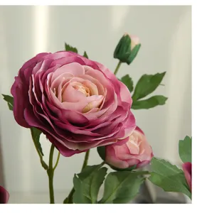 Artificial flower 4-head ranunculus pink gradient bouquet for home interior decoration