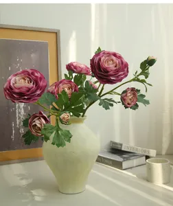 Artificial ranunculus flower bouquet in vase for modern home living room decor detail