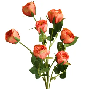 Fleur Artificielle en Soie Branche de Rose Gemme à Sept Têtes Luxe Nordique Fausse Fleur Décoration de Table de Salon Maison