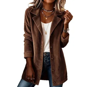 Veste blazer en velours cotes pour femme manches longues revers elegant mode chic