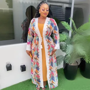Plus size floral print cardigan dress set, elegant two-piece beach cover up for women.
