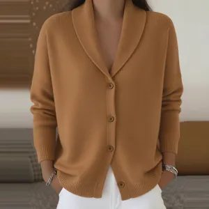 Women's Casual Knitted Cardigan Lapel Long Sleeve Button Down Loose Sweater Coat For Autumn Winter
