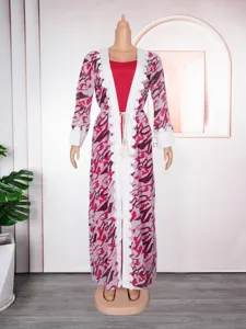 Plus size women two piece long cardigan dress floral print bohemian beach cover up