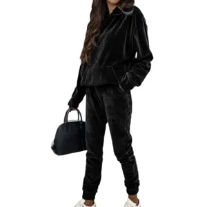 Damen Samt Trainingsanzug Kapuzenpullover und Hose zweiteiliges Set Freizeit Herbst Winter