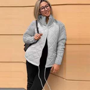 Dames opstaande kraag gewatteerde jas lange mouw rits cardigan winterkleding.