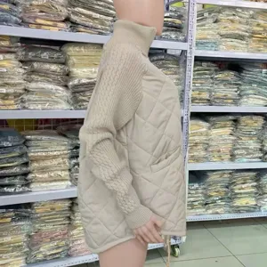 Vrouwen casual opstaande kraag patchwork gevoerde jas lange mouw gewatteerde winterjas