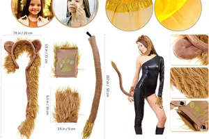 Σετ αποκριάτικης στολής cosplay με στέκα αυτιά λιονταριού και ουρά με διαστάσεις.