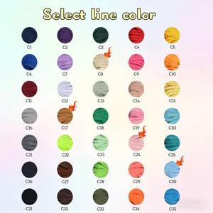 Detalle de la carta de colores con treinta y cinco opciones de hilo para la falda del árbol.