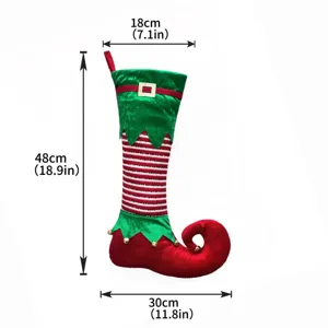 Chaussette de lutin de Noël avec cloches et rayures rouge vert déco de sapin de Noël