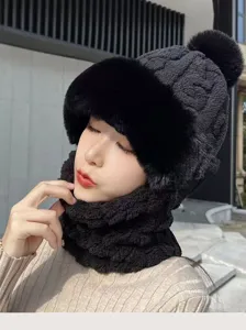 Ensemble bonnet tricoté en peluche et tour de cou d'hiver pour femme, chaud et coupe-vent.
