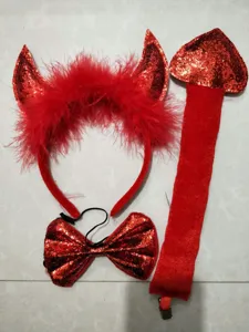 Halloween κόκκινο πούλιες διάβολος κέρατα στέκα παπιγιόν και ουρά κοστούμι σετ