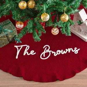 Falda de Árbol de Navidad Patrón de Torsadas Poliester Bordado Árbol de Navidad Delantal Con Lazos Decoración para Hogar Vacaciones Fiesta Festival