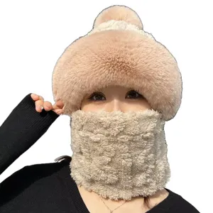 Ensemble bonnet et écharpe d'hiver en peluche pour femmes, chapeau chaud en fausse fourrure.