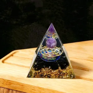 Crystal orgonite pyramid healing gemstone resin craft home decor ornament 5cm