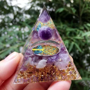Exquisite handmade amethyst orgonite pyramid resin crystal ornament detail showcase