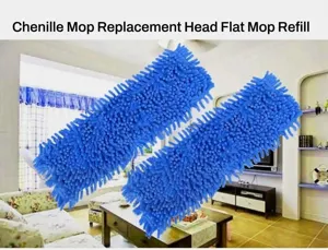 Blauer Chenille Flachmopp Ersatzkopf fuer den taeglichen Haushalt Bodenreinigung 2 Stk
