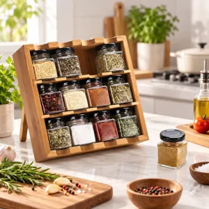 Set di Barattoli per Spezie in Vetro Con Portaspezie in Bambù Bottiglie Quadrante per Condimento per Organizzazione Cucina Set Menage