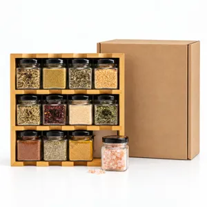 Set di 12 barattoli per spezie con portaspezie in bambù, contenitori in vetro da 50ml per cucina.