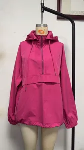 Women solid color half zip waterproof windbreaker jacket comfortable casual hooded outerwear