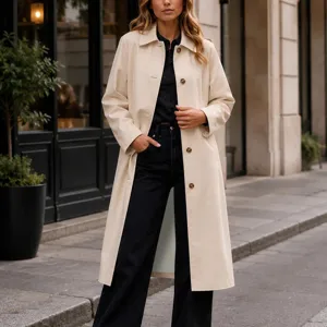Femme manteau trench uni revers simple bouturage mi long automne hiver vetement quotidien