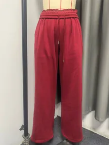 Women's Winter Plush Thickened Loose Wide Leg Sweatpants With Elastic Waist Drawstring Casual Solid Color Polyester Bottom
