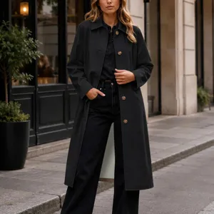 Femme veste mi-longue unie à revers simple boutonnage automne hiver manteau casual