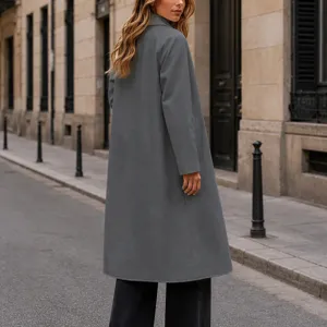 Manteau mi-long uni à revers et boutons pour femme, élégant vêtement d'automne hiver.