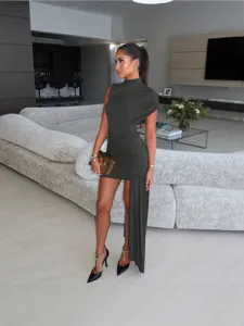 Women Summer Slim Ruched Asymmetric Sleeveless Dress Elegant Casual Party Wear hot