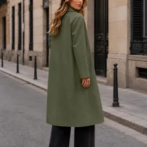 Détails du manteau mi-long uni à revers et boutons pour femme, style européen élégant.