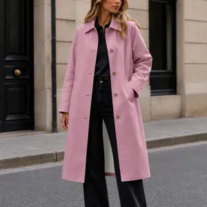 Manteau mi-long uni à revers simple boutonnage pour femmes, automne hiver, mode vêtement d'extérieur.
