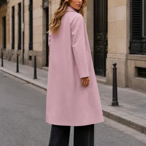 Manteau trench long rose pour femme col a revers elegance automne vetement style rue mode