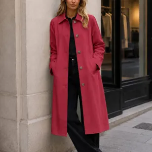 Manteau mi-long uni à revers et boutons pour femme, veste décontractée automne hiver.
