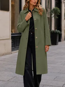Manteau Long Uni à Revers et Bouton Simple pour Femme Style Automne Streetwear