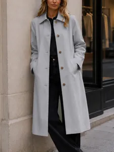 Femme trench-coat couleur unie décontracté revers simple boutonnage long manteau hiver
