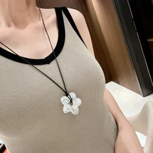 Korean style minimalist flower long necklace niche design hollow petal sweater chain chic