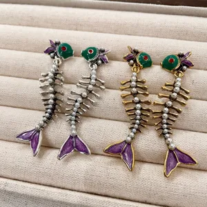Vintage retro visgraat oorknopjes oorbellen met parels en groene koppen voor dames sieraden