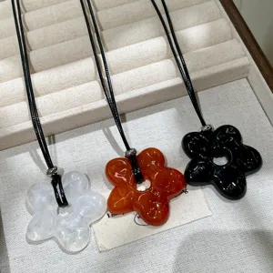 Korean simple flower long necklace niche design hollow petal sweater chain jewelry