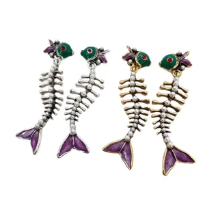 Vintage retro hofstijl visgraat oren ringen met groen email en parels voor dames mode sieraden