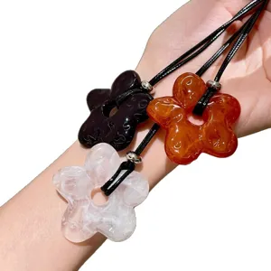 Korean style minimalist hollow flower long necklace, chic acrylic pendant sweater chain for women