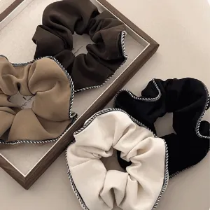 French Vintage Satin Hair Scrunchies Elastic Hair Ropes Simple Black White Piping Hair Ties Hair Accessories For Women