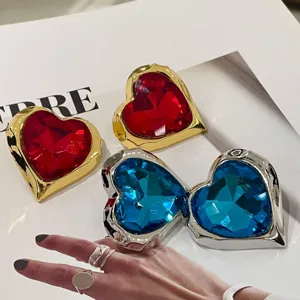 Vintage baroque style metal heart crystal earrings elegant fashion jewelry for women